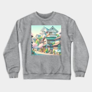 Japanese Residential Street Illustration Crewneck Sweatshirt